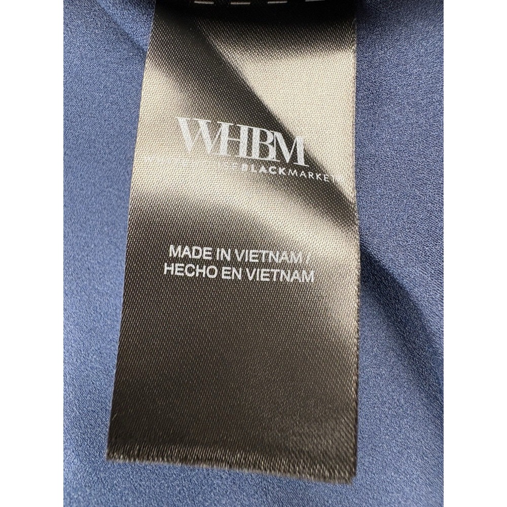 NWT White House Black Market Blue Satin Wrap Blouse Tie Waist Puff Sleeve Sz 14 - Picture 14 of 16